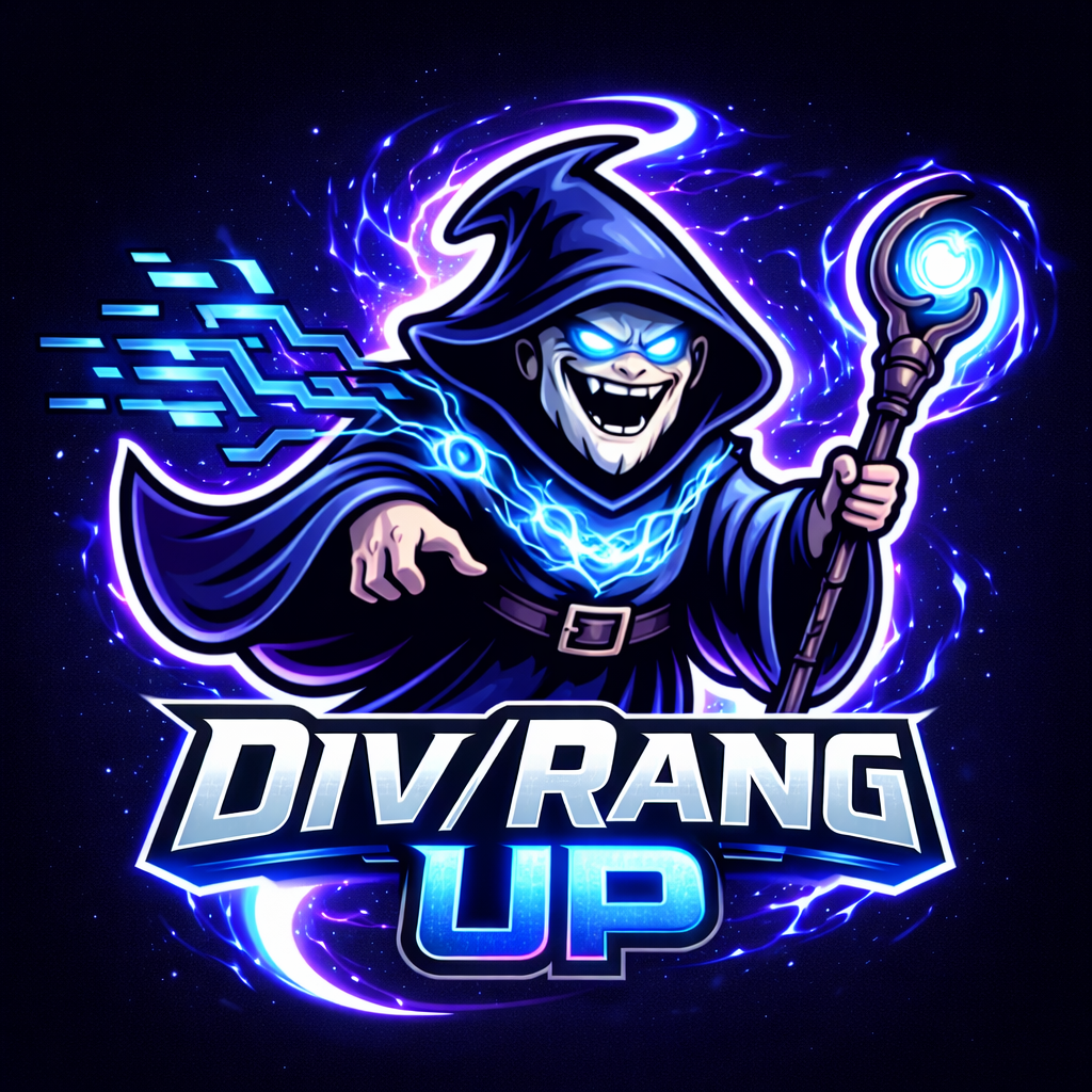 Logo DivRangUp z niebieskim czarodziejem